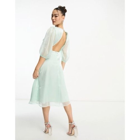 Collective the Label Twist Front Midi Dress in Sage Green - Picture 2 of 4